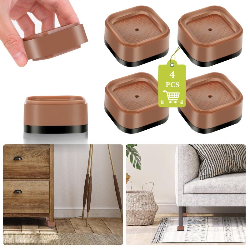 Yookwutar 4 Pack Furniture Risers 1 Inch, Adjustable Bed Risers Heavy Duty for Table Desk Couch Chair Sofa Cabinet Bed Legs Dorm, Square Stackable Bed Raisers Blocks Lift Height 1"", 2"" or 3"", Brown - Image 1